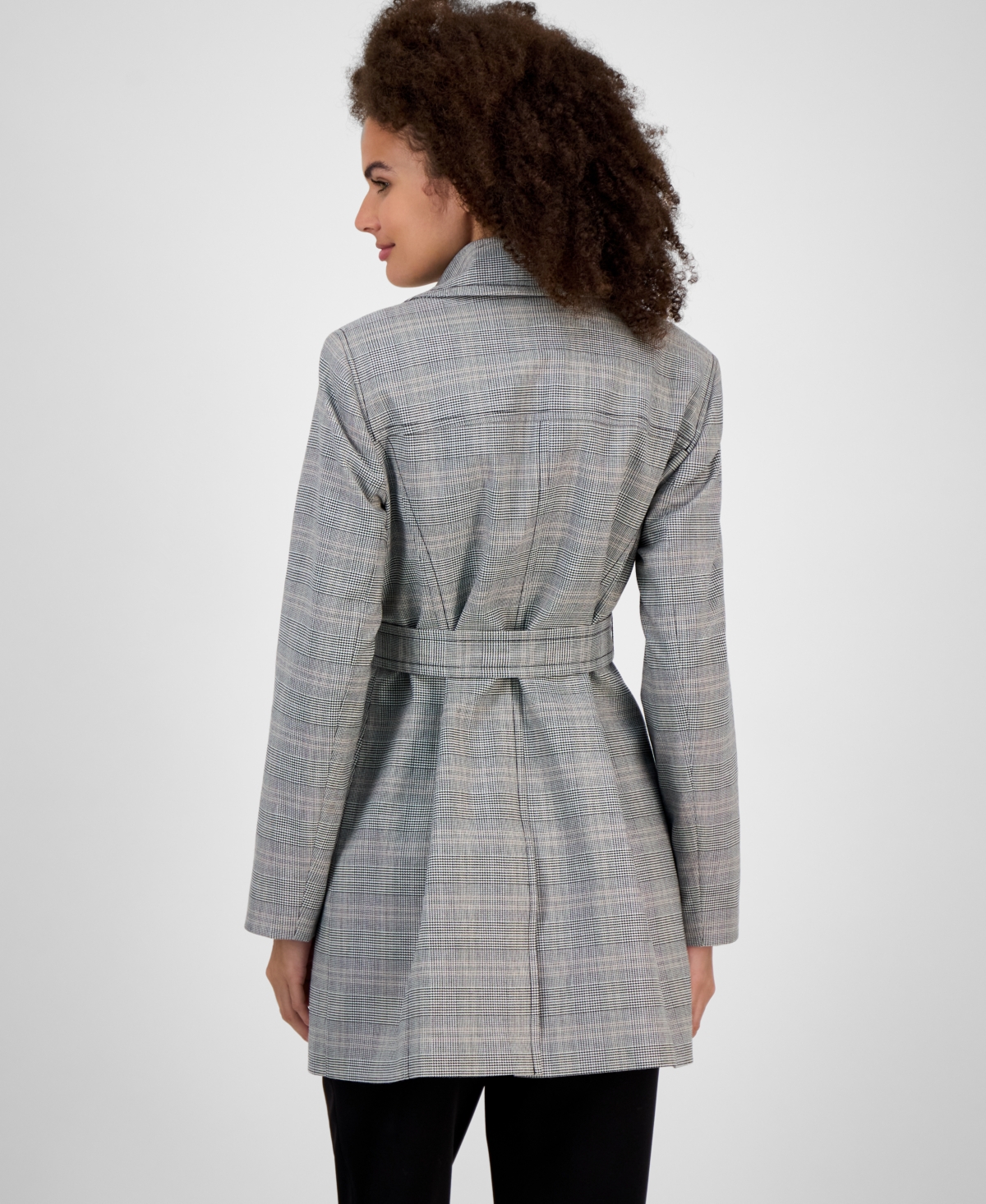 Kasper Plaid Belted Trench Coat, Regular & Petite In Gray