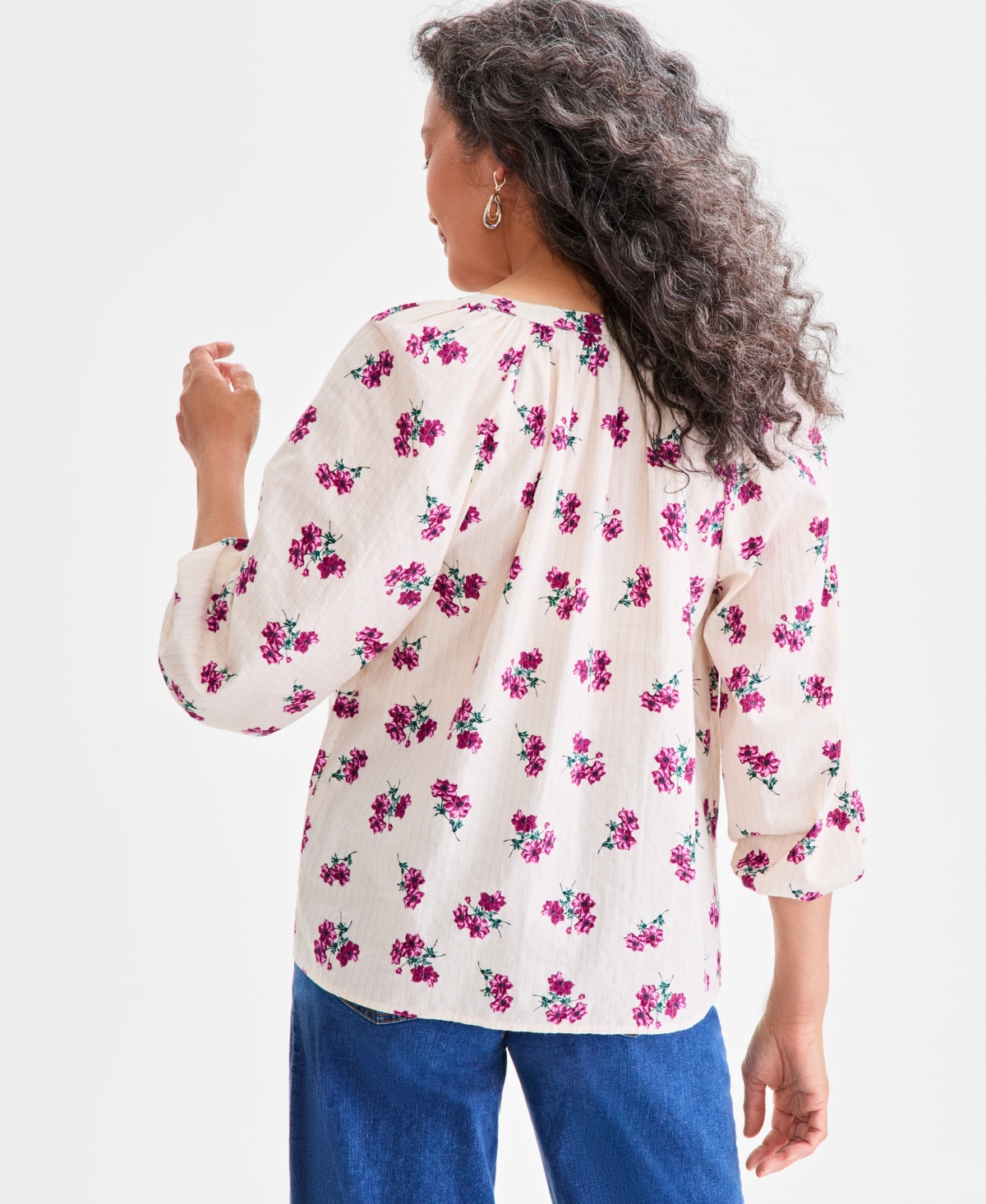Style & Co Women's Printed Button-front Raglan-sleeve Lurex Top, Macy's Exclusive In Multi