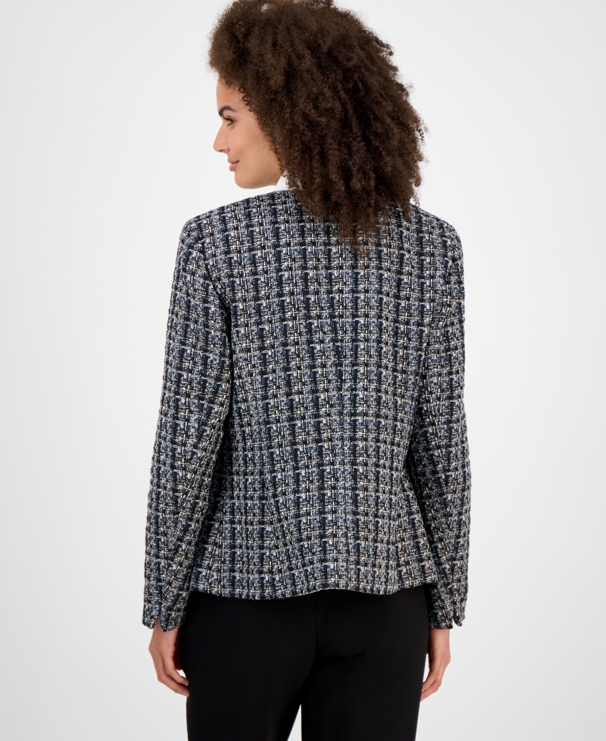 Kasper Tweed Open-front Cardigan, Regular & Petite In Blue
