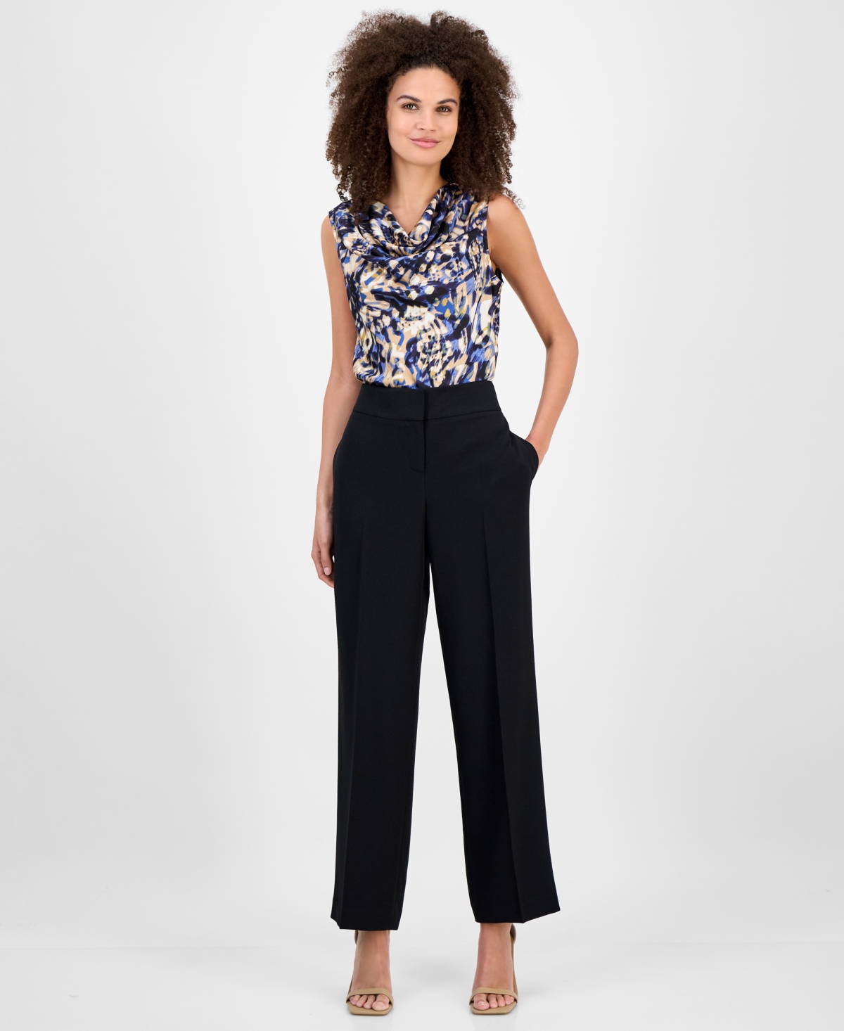 Kasper Mid-rise Pleated Crepe Pants, Regular & Petite In Black