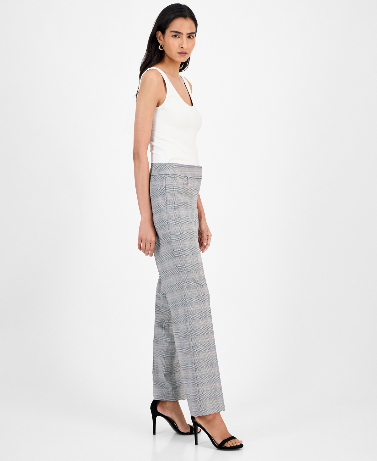 Kasper Women's Plaid-print Mid-rise Straight-leg Pants, Regular & Petite In Gray