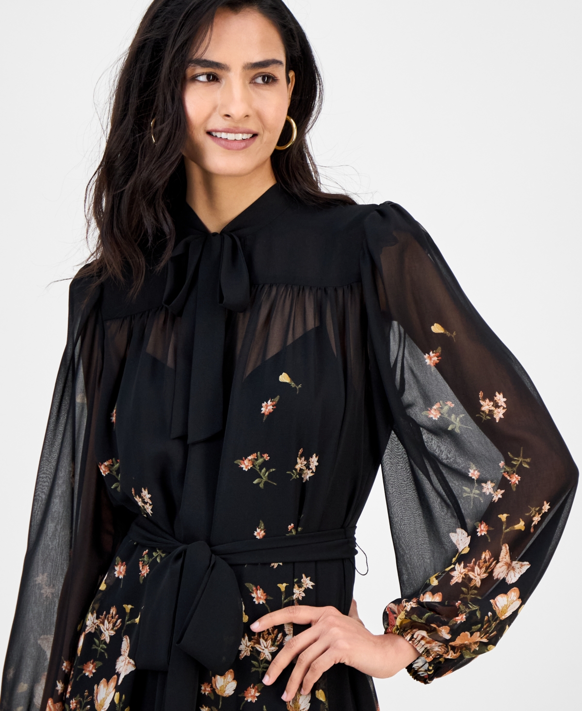 Tahari Asl Petite Placement Chiffon Trapeze Fit & Flare Dress In Multi