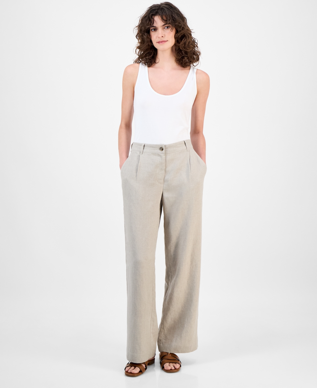 Women's Wide-Leg 100% Linen Pants, Macy's Exclusive - Flax