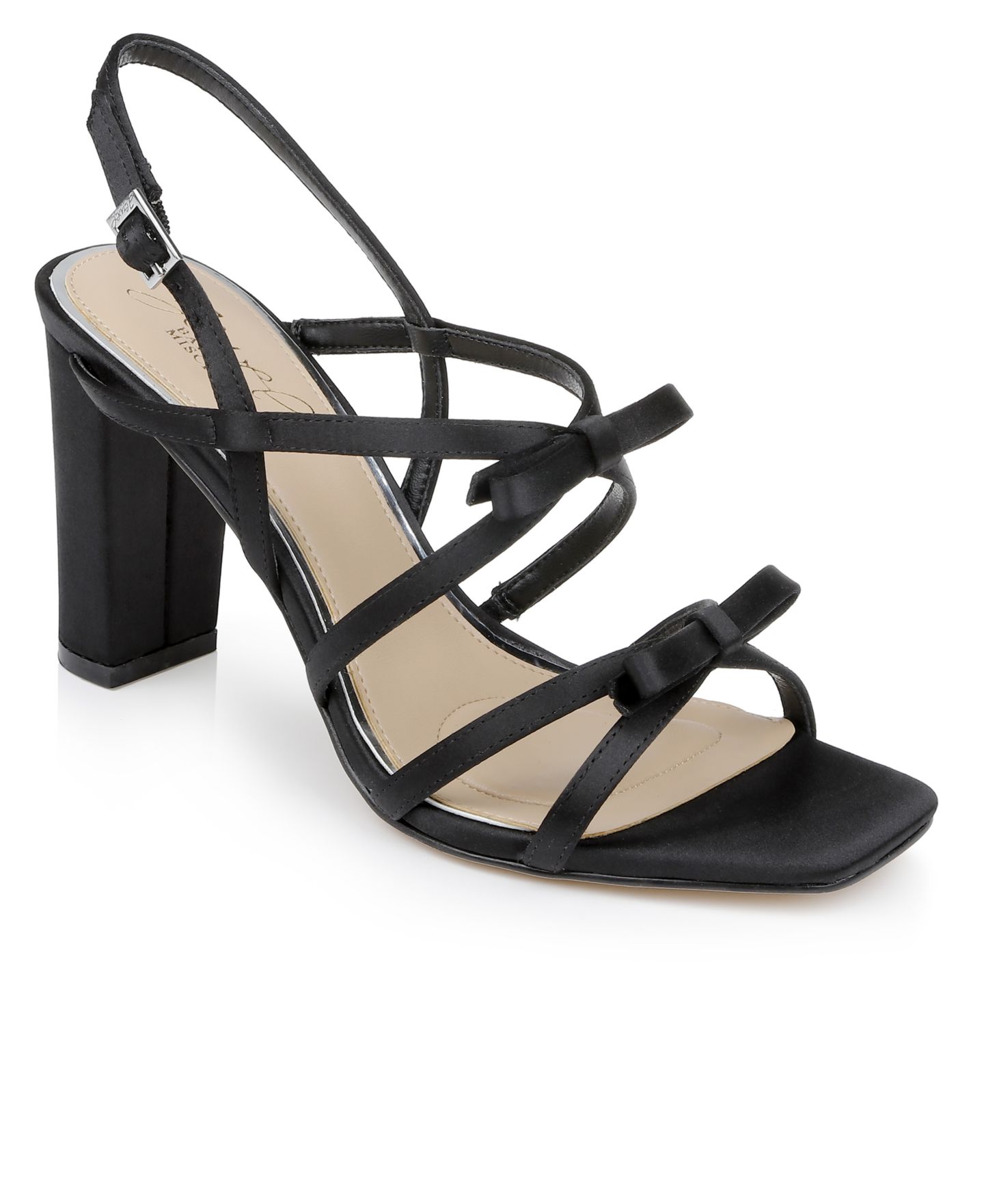 Женские сандалии Jewel Badgley Mischka Eliza Bow Evening, цвет: Чёрный атласный — фото 1