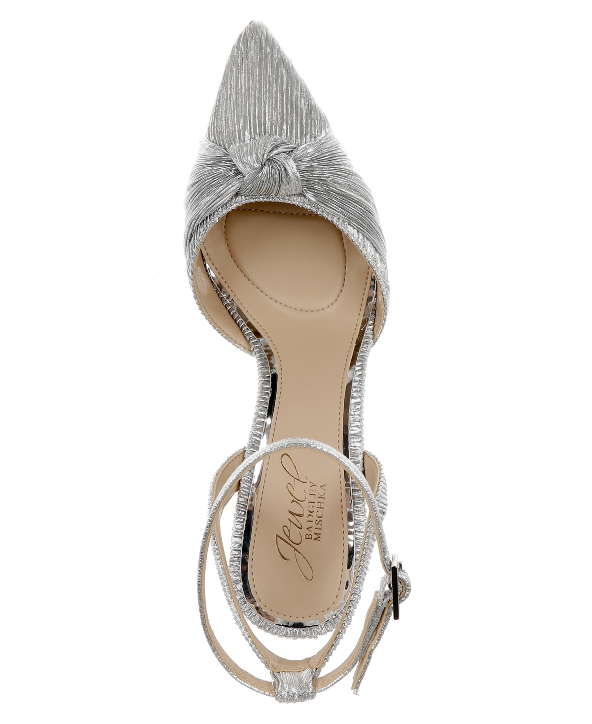 Jewel Badgley Mischka Enid Ankle Strap Pointed Toe Pump In Silver