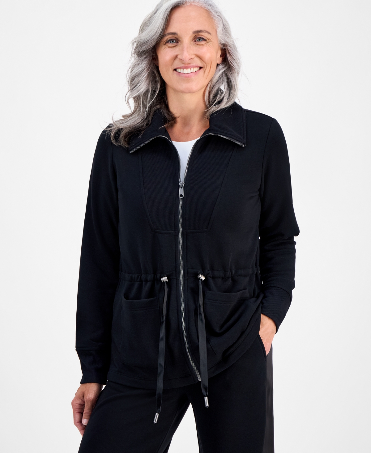 Style & Co Petite Cloud Fleece Full-zip Anorak Sweatshirt, Macy's Exclusive In Blue