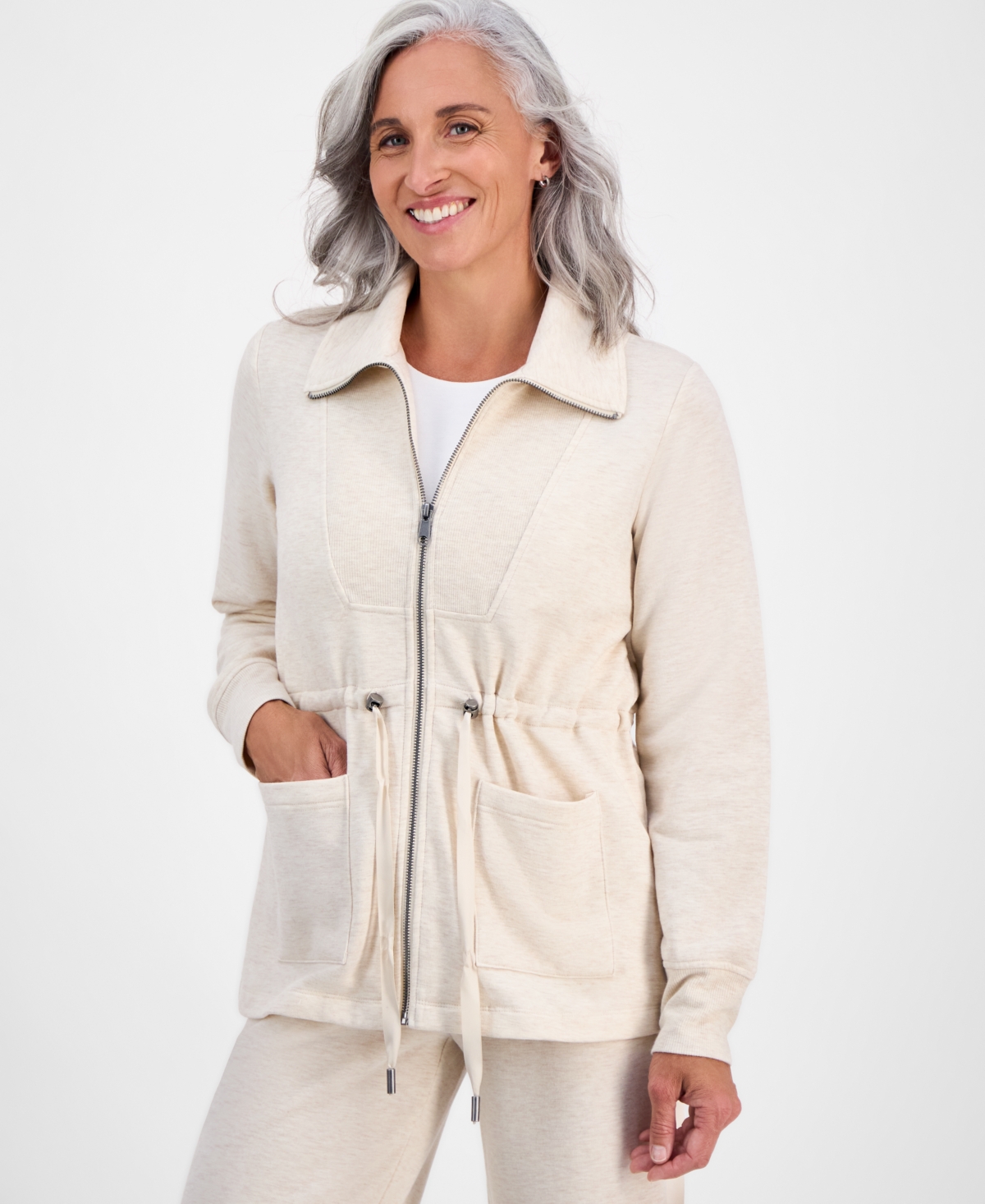 Style & Co Petite Cloud Fleece Full-zip Anorak Sweatshirt, Macy's Exclusive