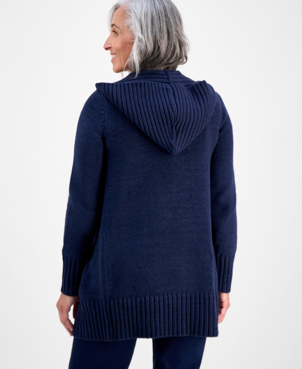 Style & Co Petite Hooded Open-front Long Cardigan, Macy's Exclusive In Blue
