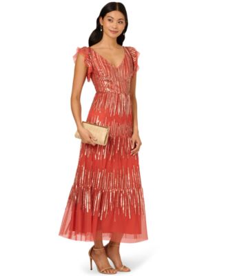 Women's Beaded Mesh Tiered Dress