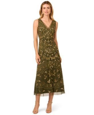 Adrianna Papell - Women's Beaded V-Neck Party Dress