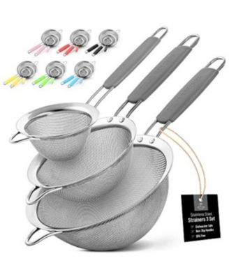 Set of 3 Premium Stainless Steel Fine Mesh Strainer with Non-Slip Handles