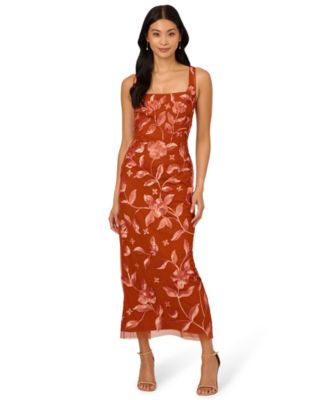 Adrianna Papell - Women's Beaded Mesh Slim Column Dress