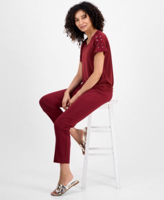 Petite Lace-Up Shoulder Short-Sleeve Top, Macy's Exclusive