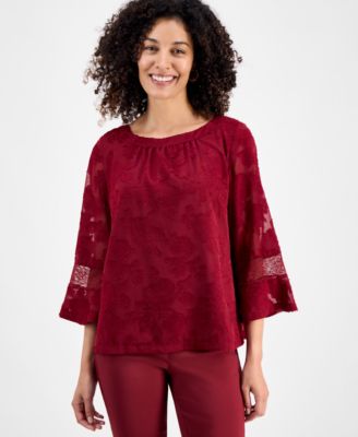 JM Collection - Petite Jacquard Lace-Inset Blouse