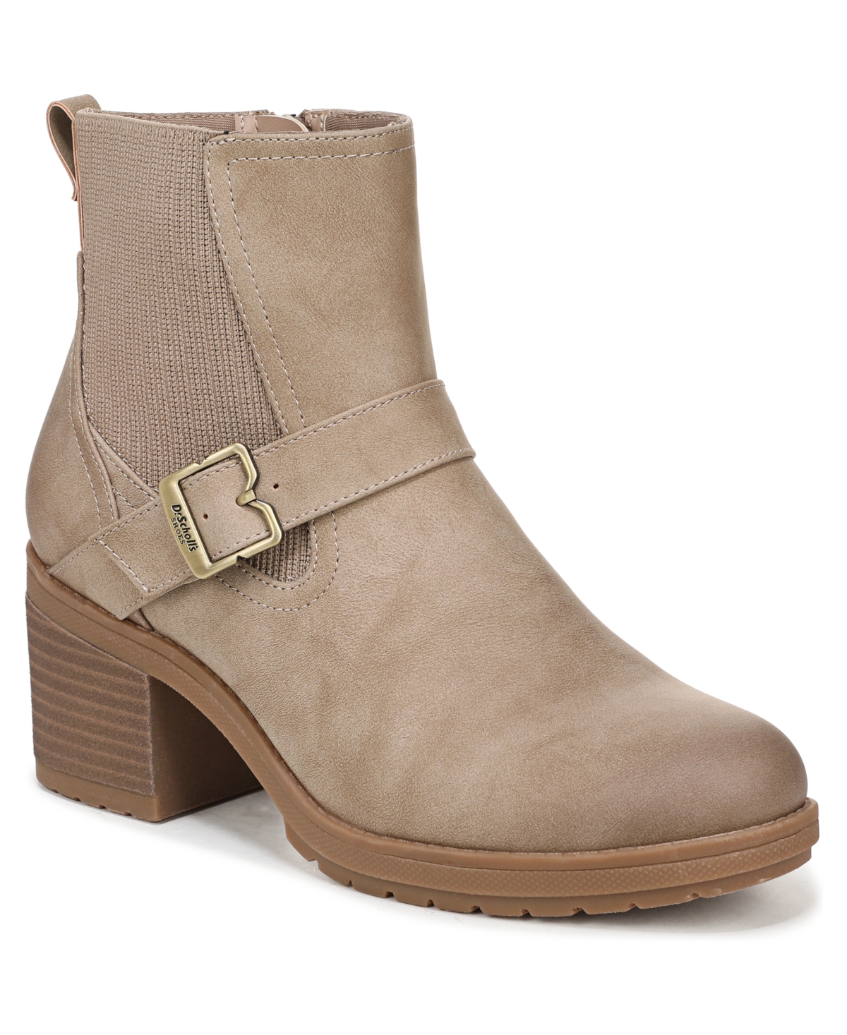 Women's Parker Block Heel Lug Sole Zip Short Boots - Beige Faux Leather