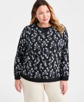 Plus Size Floral Crewneck Sweatshirt, Macy's Exclusive