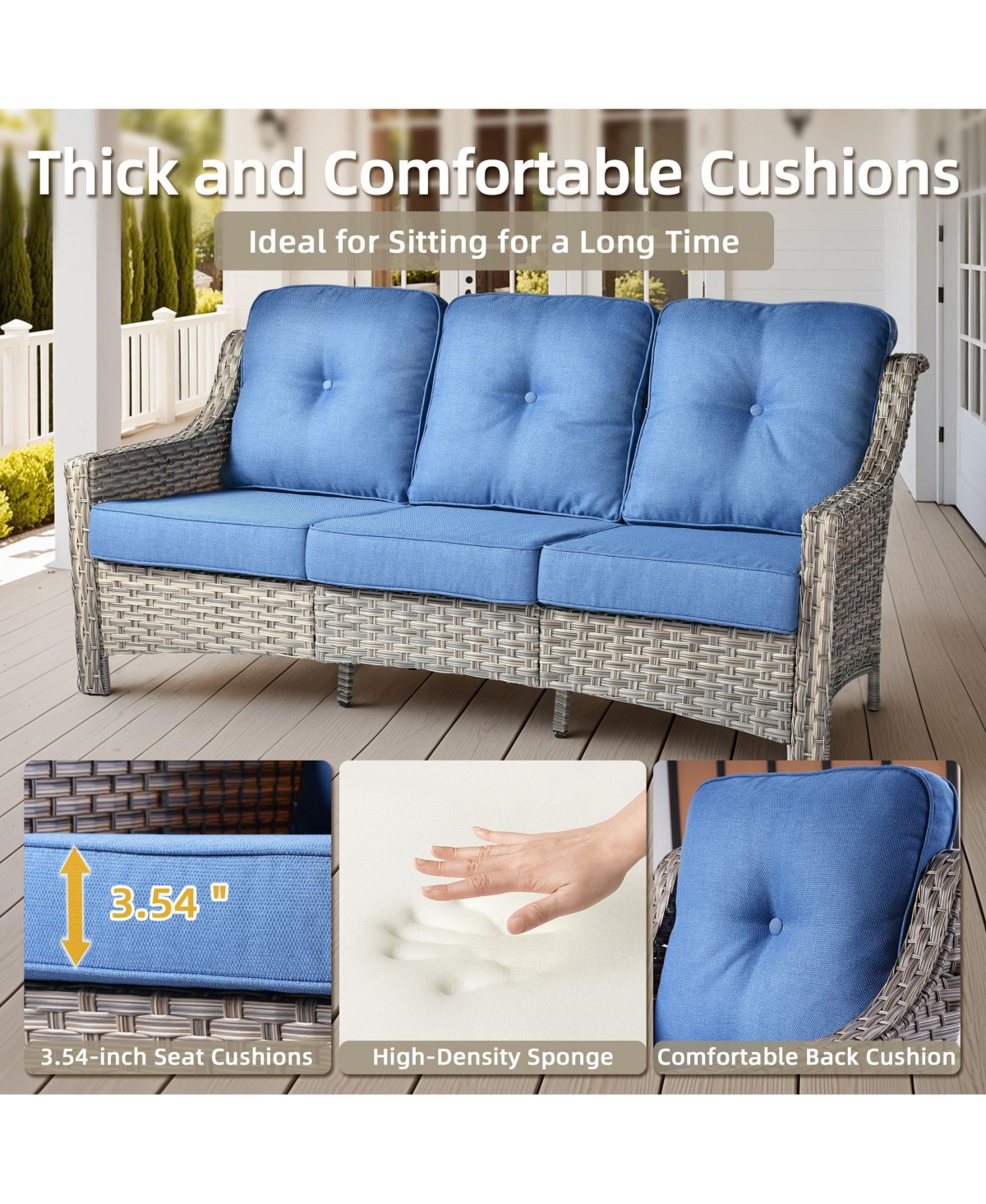 Xizzi 7 Piece Outdoor Patio Furniture with 42 inch Fire Pit,Swivel Rocking Chairs Coversation Set Comfy Sectional Sofa,Wicker Ottoman