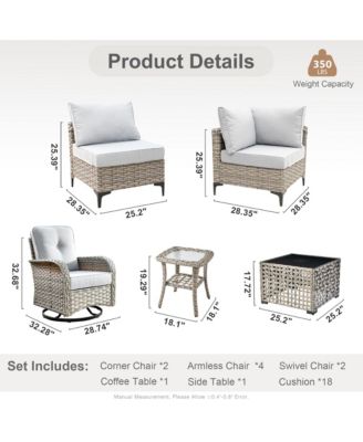 10 Piece Outdoor Patio Furniture with Swivel Chairs,All Weather Wicker Sectional Coversation Set with Solar Coffee Table, Single Modular Chairs