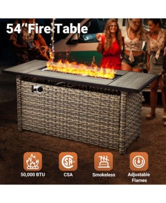 Piece Outdoor Patio Furniture Sets with Fire Pit Table,Wicker Sectional Sofa with Patio Swivel Chairs,Solar Powered Coffee Table and Ottoman