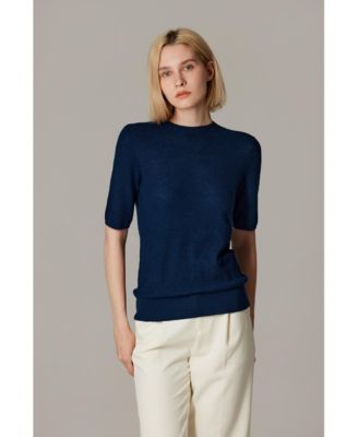 Women's Funnel Neck Short Sleeve Sweater | 75% Merino Wool 25% Silk Ultra Soft Fine-gauge Knit Top | Machine Washable