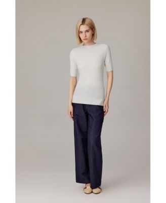 Women's Funnel Neck Short Sleeve Sweater | 75% Merino Wool 25% Silk Ultra Soft Fine-gauge Knit Top | Machine Washable