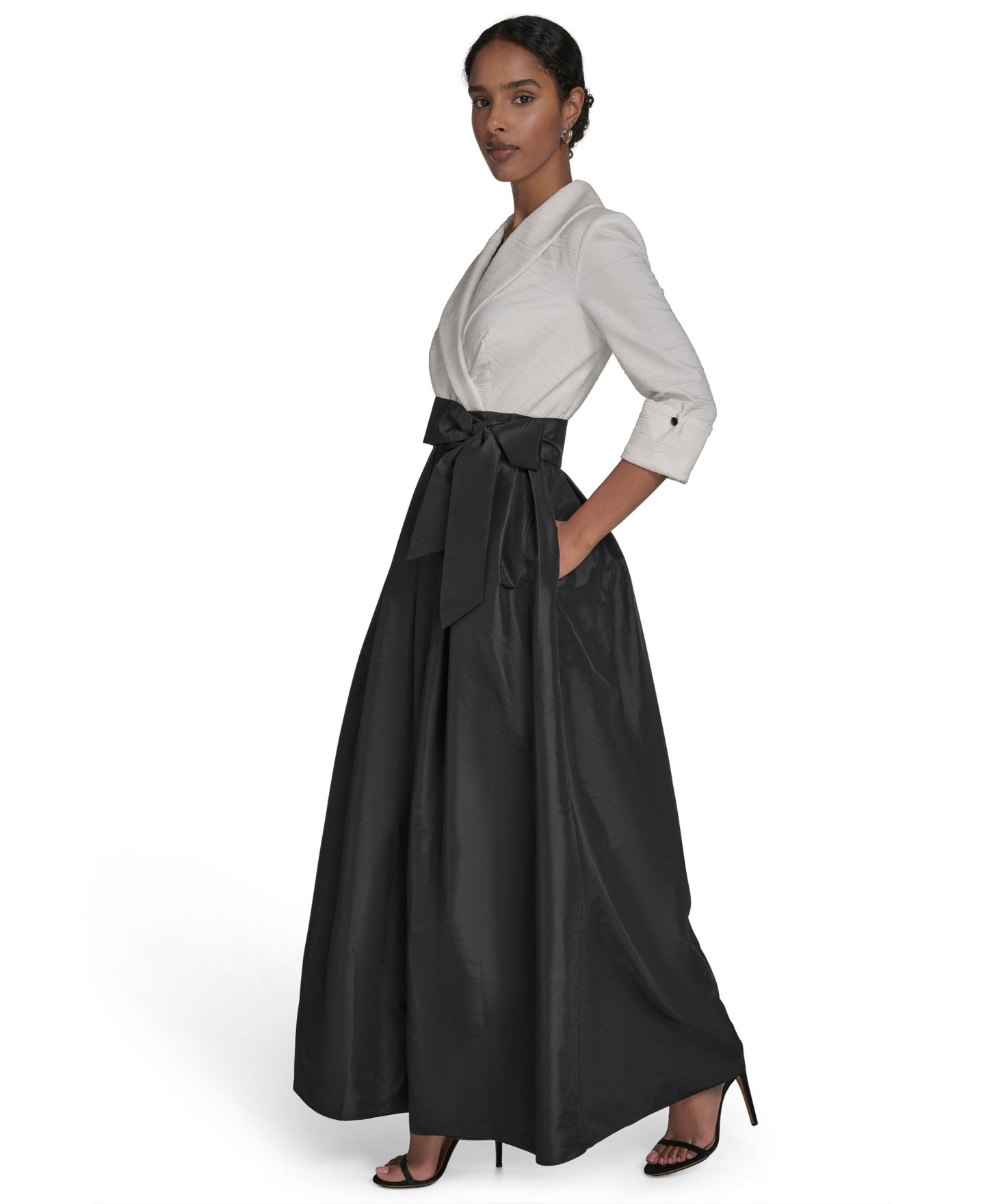 Женские платья Jessica Howard Colorblocked V-Neck Ball Gown, цвет: Чёрный / Белый — фото 3