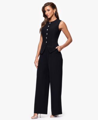 Women's Scuba Crepe Sleeveless Straight-Leg Jumpsuit