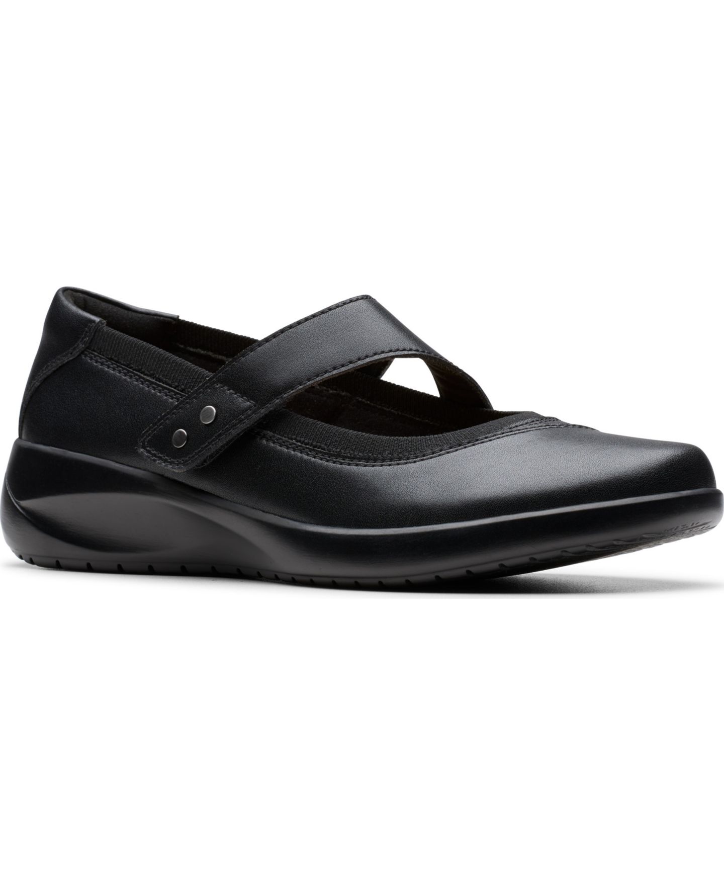 Женские балетки Clarks Kaetlyn Jane Round Toe Flats, цвет: Чёрный кожаный — фото 1
