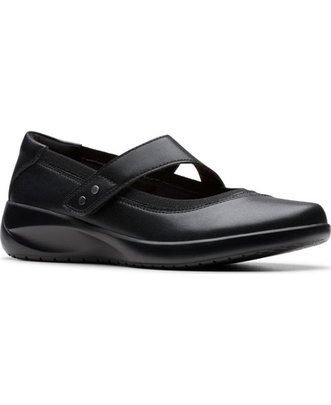 Женские балетки Clarks Kaetlyn Jane Round Toe Flats, цвет: Чёрный кожаный
