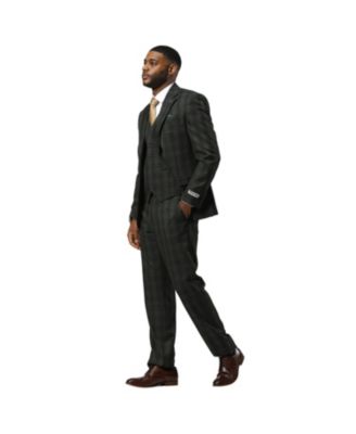 Men's Glen Plaid Hybrid-Fit 3pc Notch Lapel Suit Set, Jacket Vest and Pants