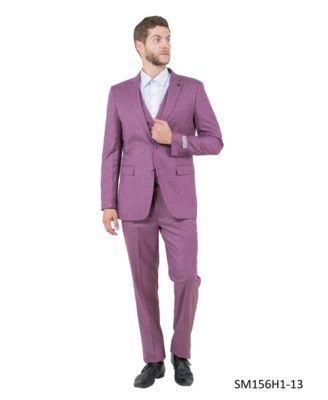 Men's Solid Textured 3-Piece Jacket With Solid Vest And Pants Suit Notch Lapel