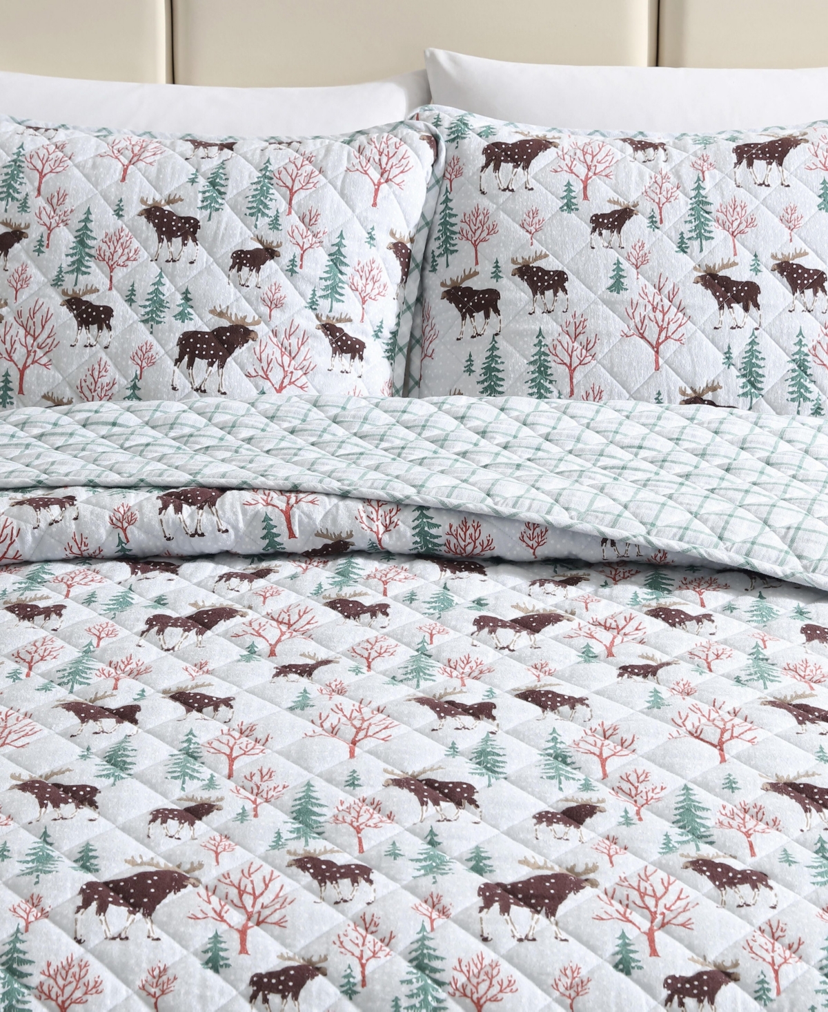 Eddie Bauer Mountain Moose Flannel Cotton Reversible -Pc. Quilt Set