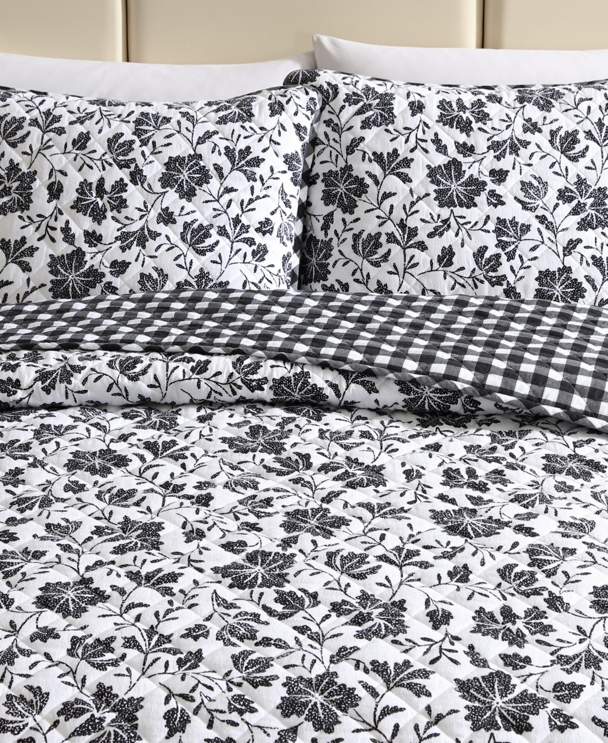 Eddie Bauer Woodblock Floral Flannel Cotton Reversible 3-Pc. Quilt Set