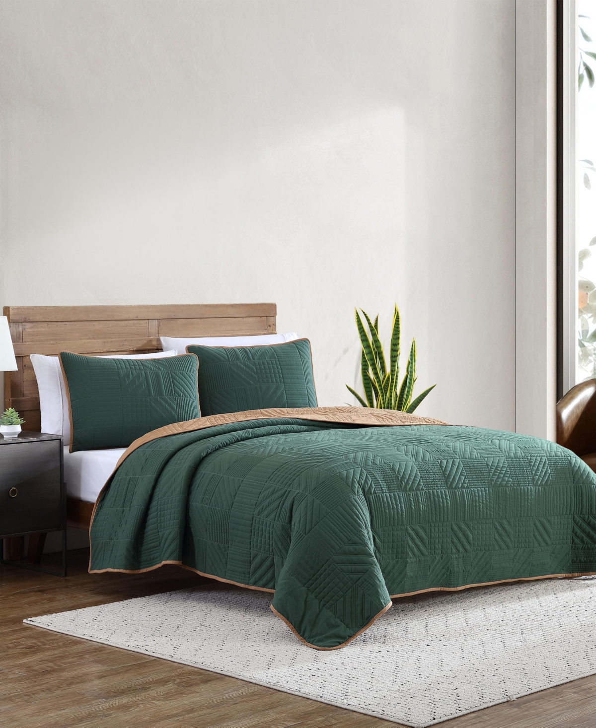 Eddie Bauer Solid Washed Microfiber Reversible -Pc. Quilt Set