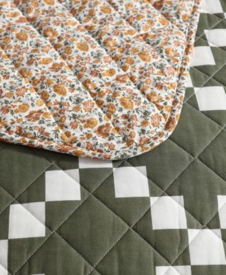 Diamond Floral Cotton Reversible 3-Pc. Quilt Set, Full/Queen