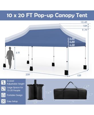 10 x 20FT Pop-up Canopy Tent Folding Instant Sun Shelter w/ 3 Adjustable Heights