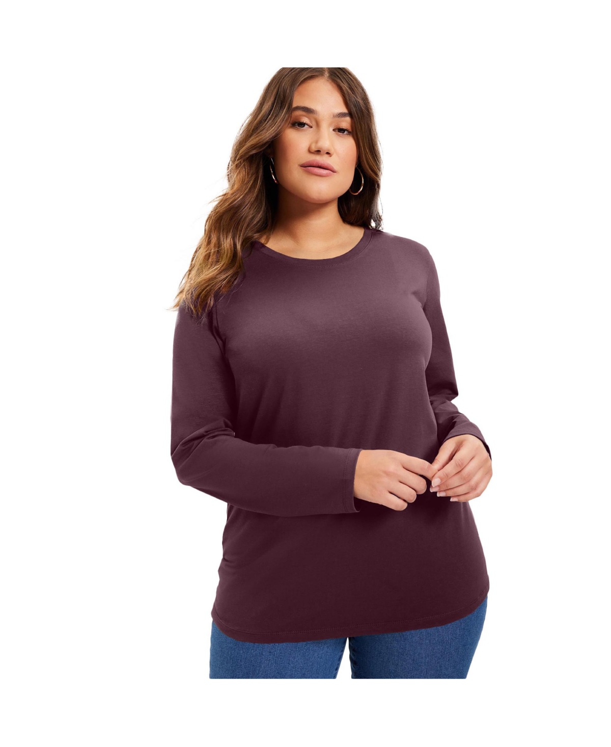 Women's Plus Size Long-Sleeve Crewneck One + Only Tee - Fig