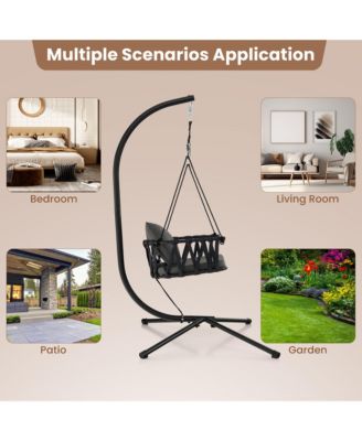 Swing Chair w/ Stand Patio Hanging Swing Chair w/ Comfortable Seat & Back Cushions