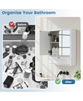 Double Door Wall-Mounted Bathroom Mirrored Medicine Cabinet