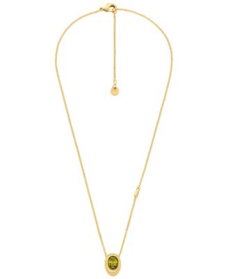 Gold-Tone Oval Stone Pendant Necklace