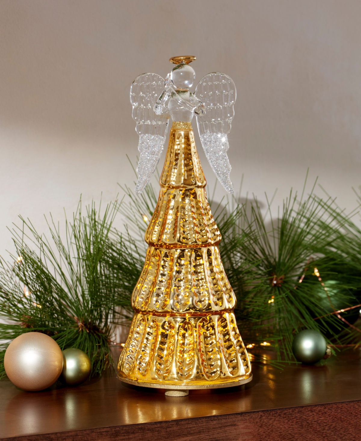 Lenox Radiant Light Lit Glass Angel Figurine In Gold