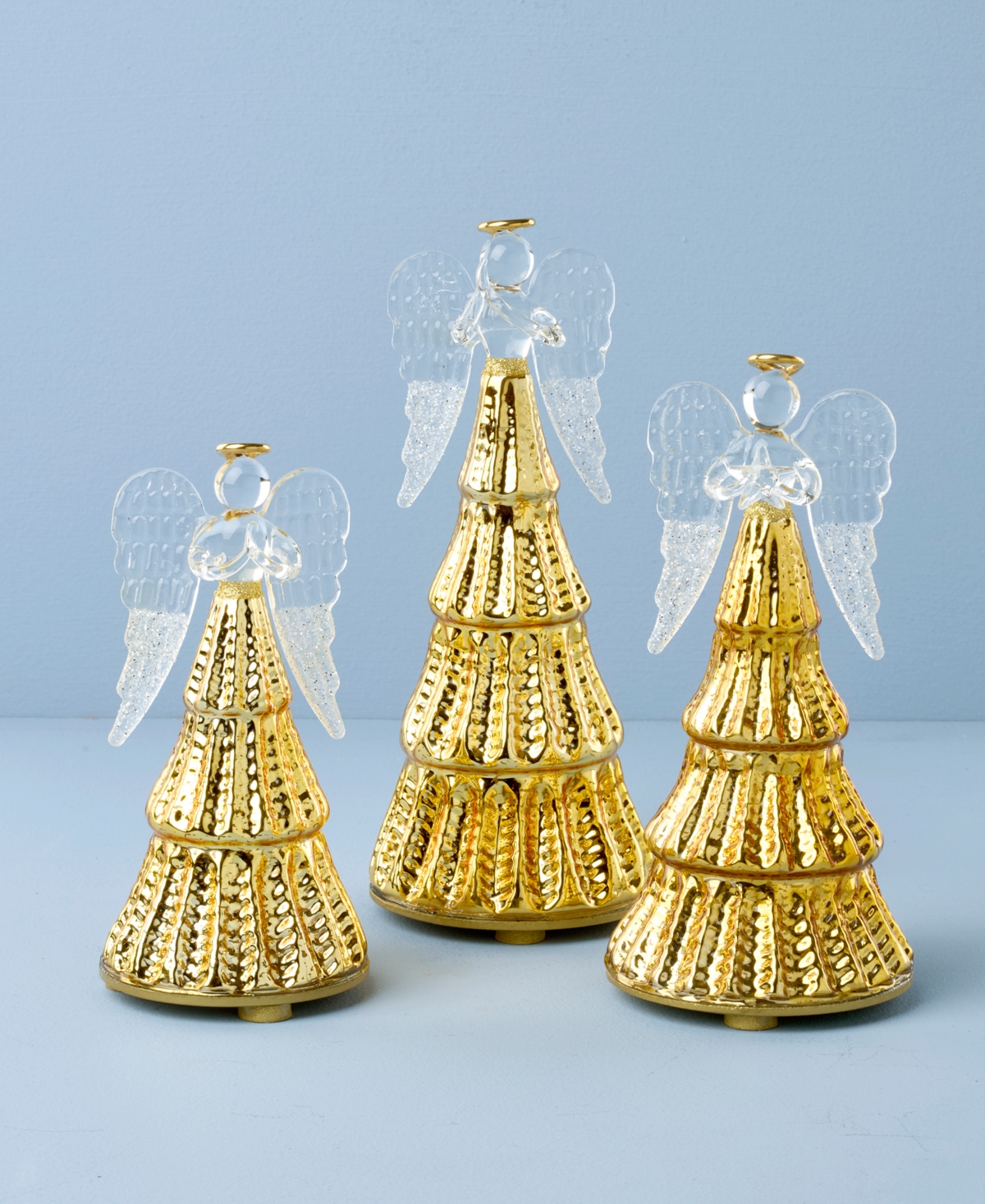 Lenox Radiant Light Lit Glass Angel Figurines, Set Of 3 In Gold