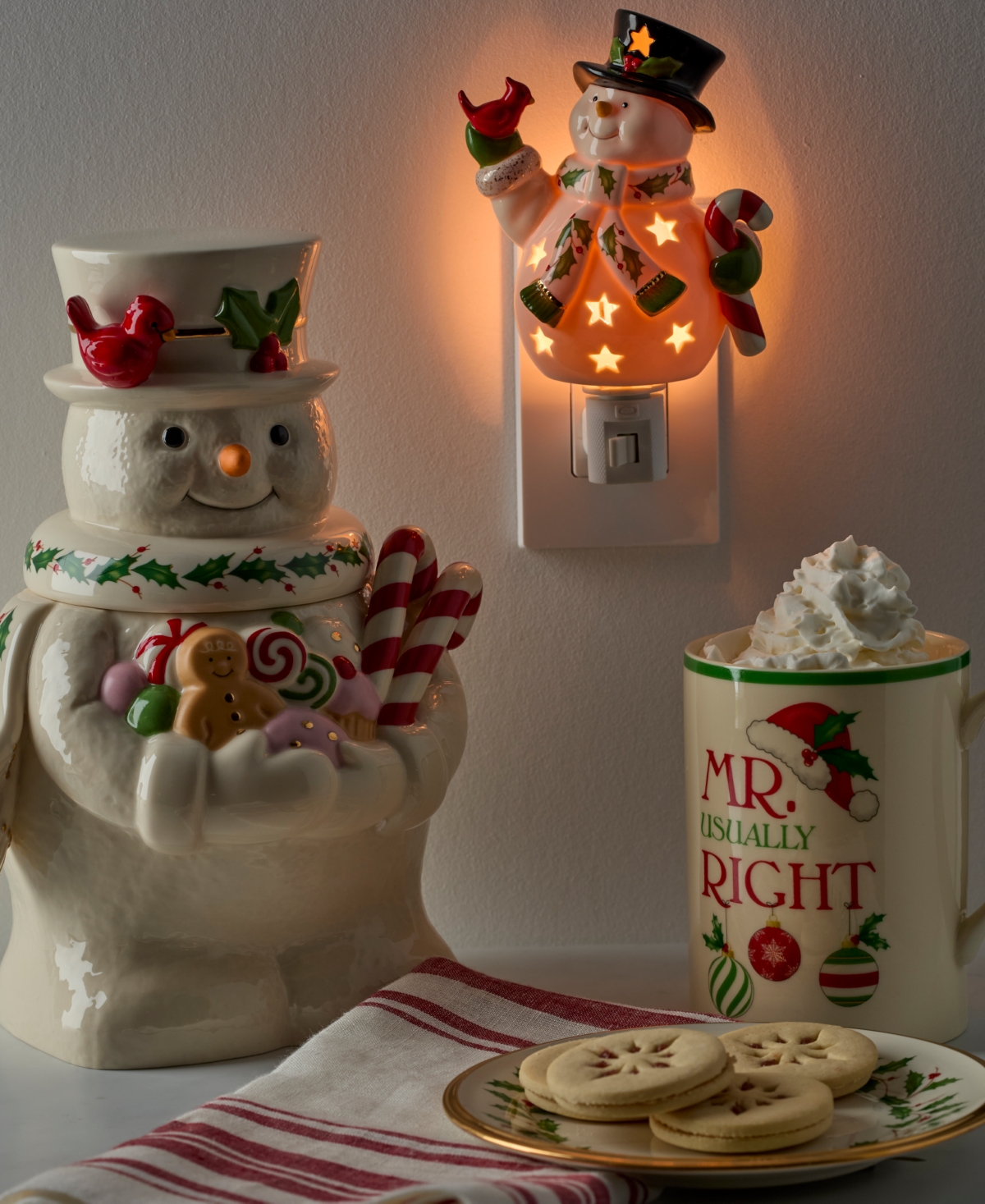 Lenox Happy Holly Days Snowman Night Light In White