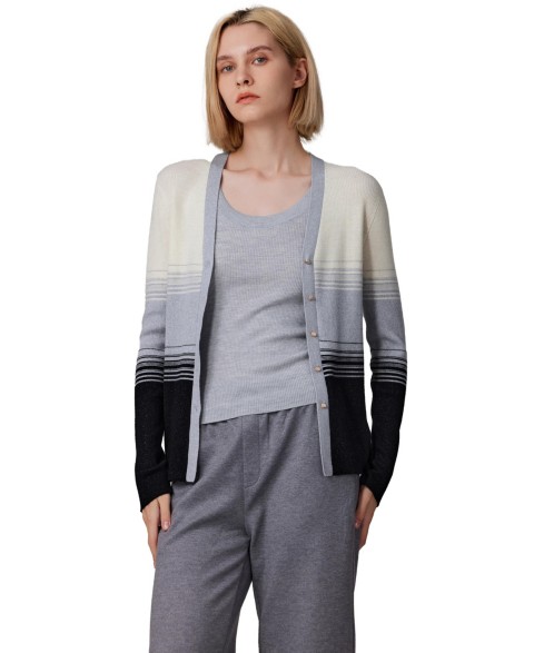 Женские JENNIE LIU Women's Lurex Wool Cardigan | Metallic Button Up V Neck Sweater | Ultra Soft Ribbed Shimmer Knit | Machine Washable Cardigan Sweaters