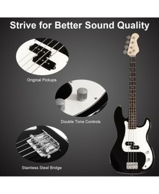 Electric Bass Guitar Full Size 4 String with Strap Guitar Bag Amp Cord (Black Bass 4 Straps)