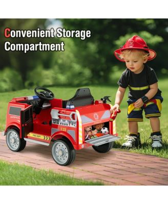 Kids Ride on Fire Truck 12V Battery Powered Electric Vehicle w/ 3 Speeds