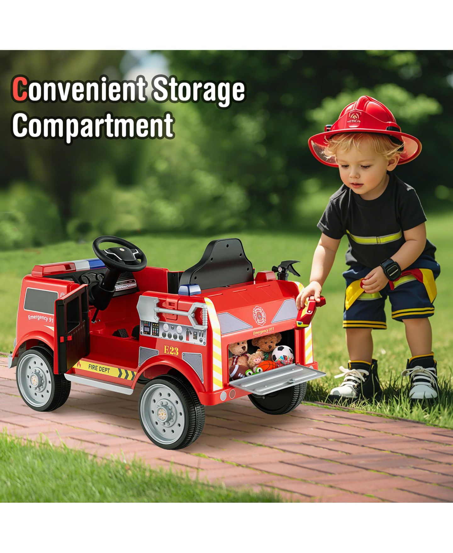 Детская игрушка Gymax 12V Battery-Powered Ride-On Fire Truck with Remote Control, 66 lbs Capacity, Ages 3-8, цвет: Красный — фото 4