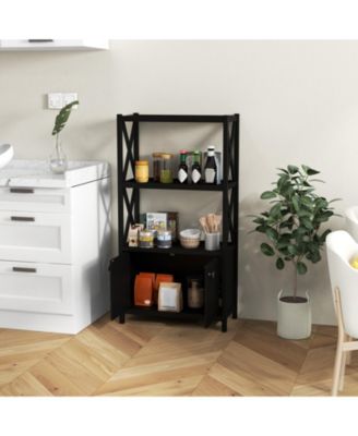 Bathroom Storage Cabinet with Open Shelves and Double Doors