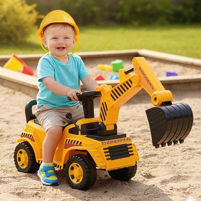 Ride on Toddler Car w/ Safety Helmet Ride on Excavator Car w/ Under-Seat Storage
