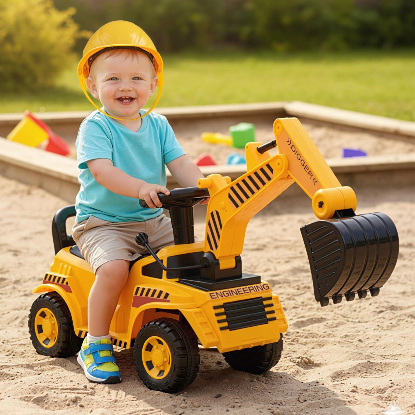 Детская игрушка Gymax Ride-On Excavator with Adjustable Shovel, Engine Sound & Anti-Tipping Base, 33 lbs Capacity, Ages 19-36 Months, цвет: Жёлтый — фото 4